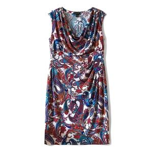 LRL Ralph Lauren 14W Paisley Stretch Jersey Cap-Sleeve Sheath Dress Multicolor